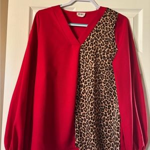 BiBi Red and Brown Blouse Chic Top
